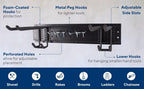 Heavy-Duty Wall Mount Garden Tool Organizer Rack, Black Metal, Multi-Hook Storage System