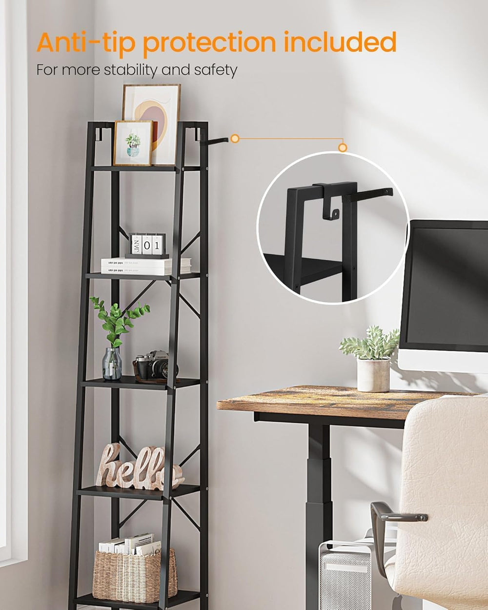 Hzuaneri Ladder Shelf, Bookshelf, Freestanding Corner Storage Shelf