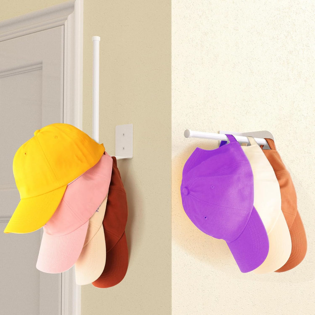 2 Pack White Hat Racks for Baseball Caps, Stainless Steel Hat Organizer for Baseball Cap, Hat Holder Storage Organizer, Hat Hanger Strong Adhesive/Wall Drilled for Door, Bedroom, Closet(8.26 in)