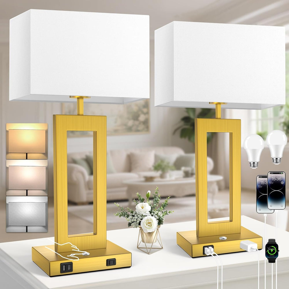 Table Lamps for Bedrooms Set of 2, 27.2’’ Super Tall Modern Gold Lamps for Li...