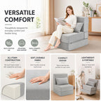 Folding Sofa Bed, Convertible Sleeper Chair, No Assembly (Gray) | Boneless Sofa Couch, Foldable Mattress & Back Support, Portable Floor Lounger Futon for Small Apartment, Dorm, Guest Room