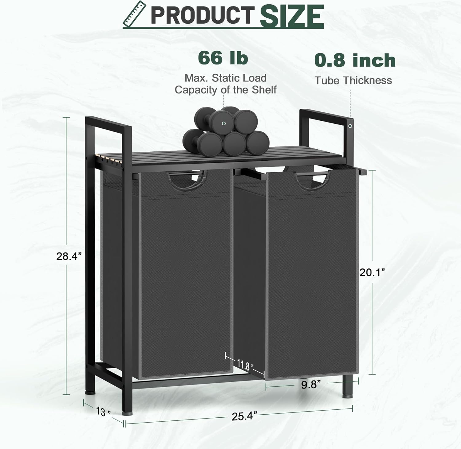 Laundry Hamper, Laundry Sorter with 2 Pull-Out Removable Oxford Fabric Bags Cloth Laundry Basket 2 x 10 Gallons (Grey and Charcoal Black)