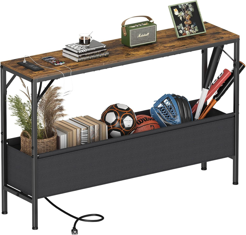 Narrow Console Table, 47.2" Long Entryway Table with Storage Power Outle...