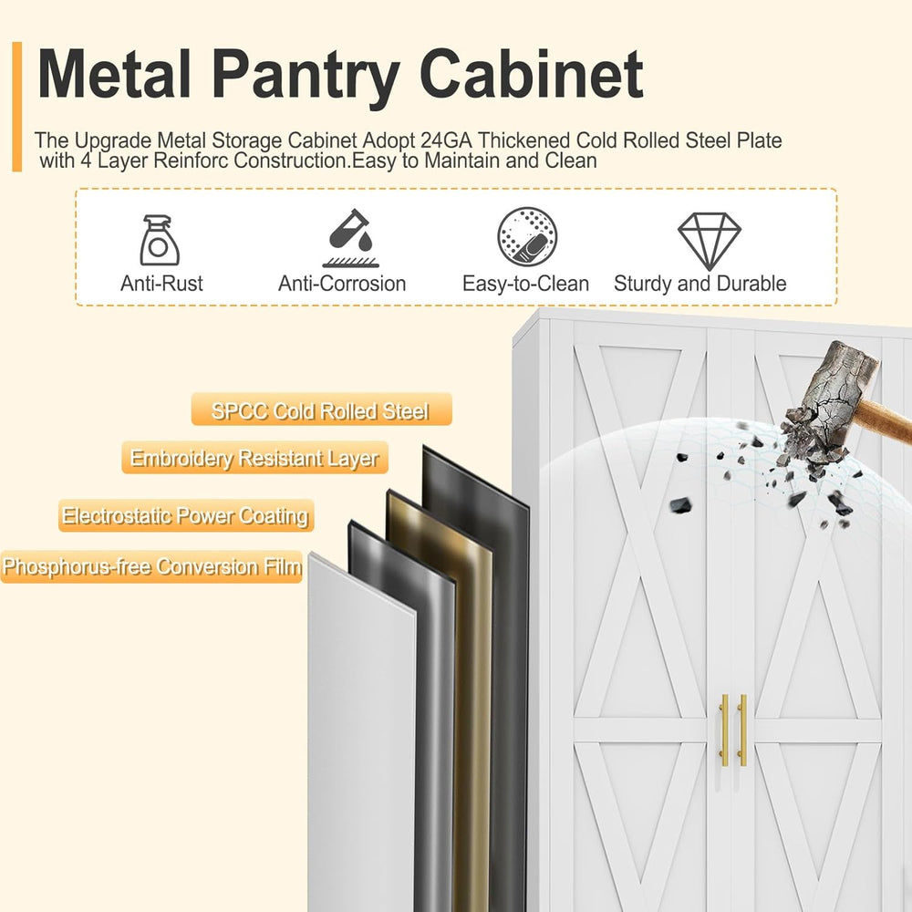 71" H Metal Kitchen Pantry Storage Cabinet, Freestanding Cupboard with 2...