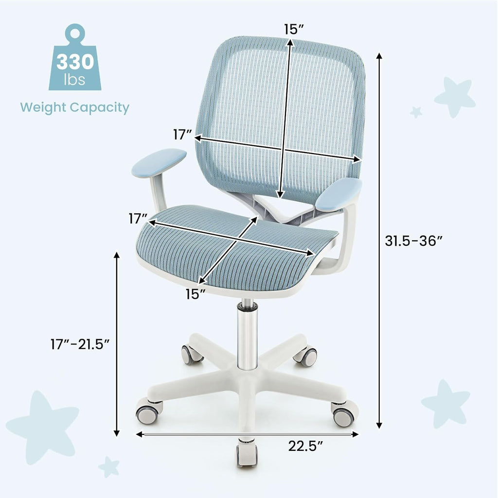 Costzon Kids Desk Chair, Height Adjustable Children Study Computer Chair with Armrests, Sit-Brake Casters, Swivel Mesh Task Chair for Boys Girls Teens Students, Kids Chair for Home, Office, School