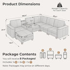 SITJOY 105" Faux Leather Modular Sectional Sofa with Storage, Mid Century Modern Sectional Couches for Living Room, 6 Seat V Shaped Couch with Ottoman and Console Table, Hidden Cupholders, Gray