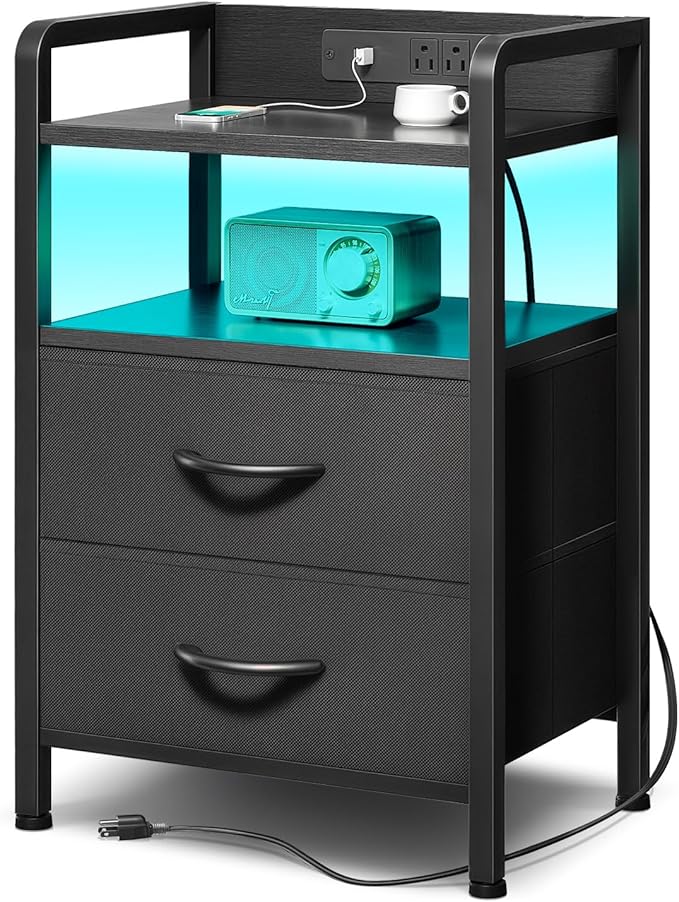 Night Stand Bedside Charger Bedroom - Nightstand with Charging Station & ...