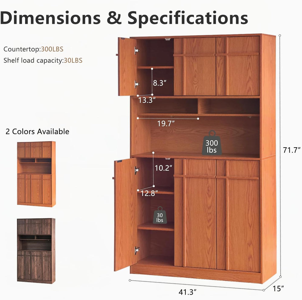 72" Pantry Cabinet, Tall Kitchen Pantry Storage Cabinet with Countertop,...