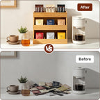 Bamboo Tea Bag Organizer, 3-Tier Vertical Space Saving Storage for Tea Bags, Coffee Pods, Sugar Packets, Countertop Holder for Kitchen, Coffee Bar, Home Office