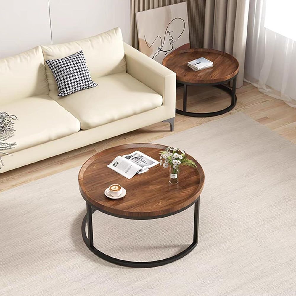 Round Nesting Coffee Table Modern Nesting Side Set of 2 End Table, for Living...