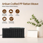Delamu Handmade Rattan Small Cable Management Box, Cord Organizer with 2 Open Slots, Desk Cord Hider Box for Computer Router USB Hub Power Strip, 12.5" Lx 5.1" Wx 5.1" H, Black