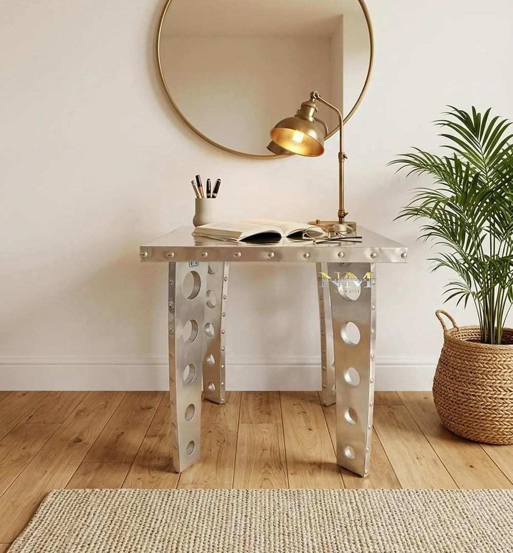 Handcrafted Aluminum Aviator Side Table- Square End Table with Retro Vintage ...