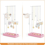 SRIWATANA Jewelry Organizer Stand, Extra Tall Necklace Holder Jewelry Holder, Gift Idea (Pink & White)