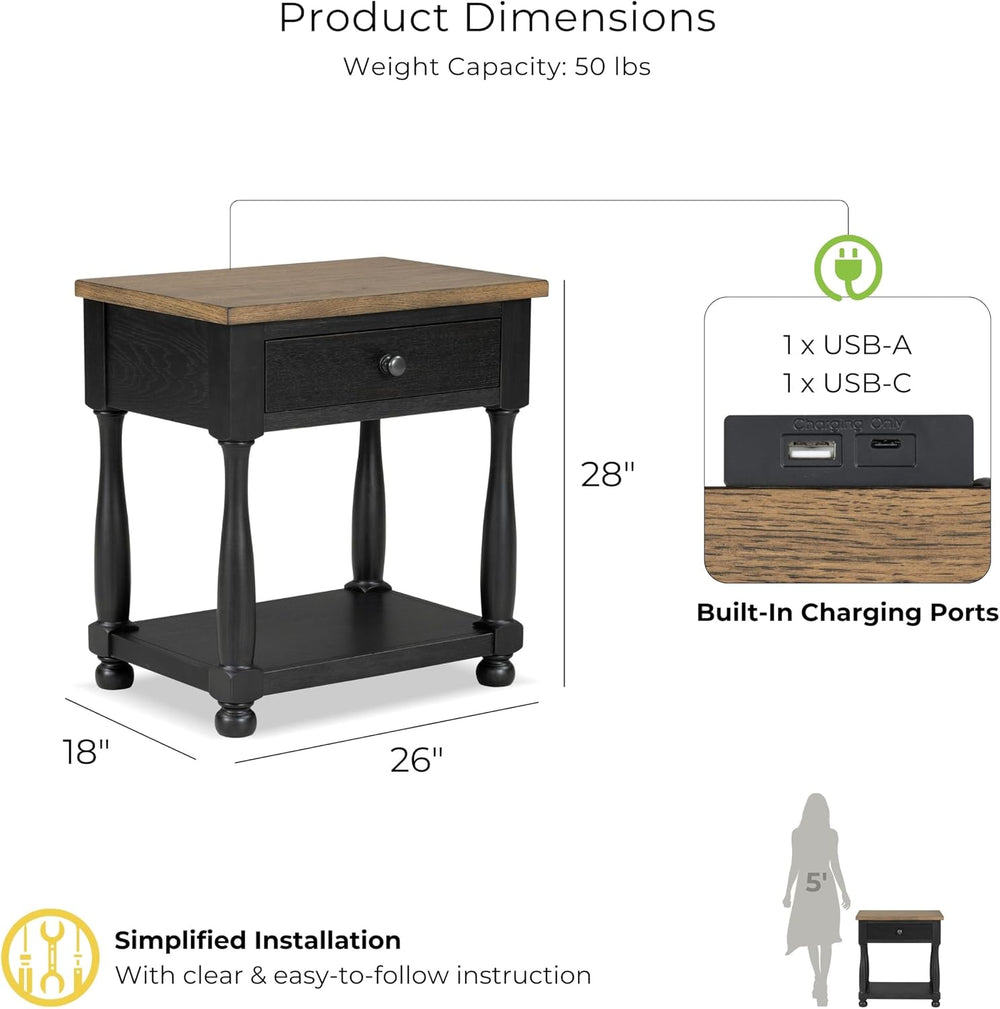 Furniture of America Narella Modern Farmhouse Solid Wood End Tables Set of 2,...
