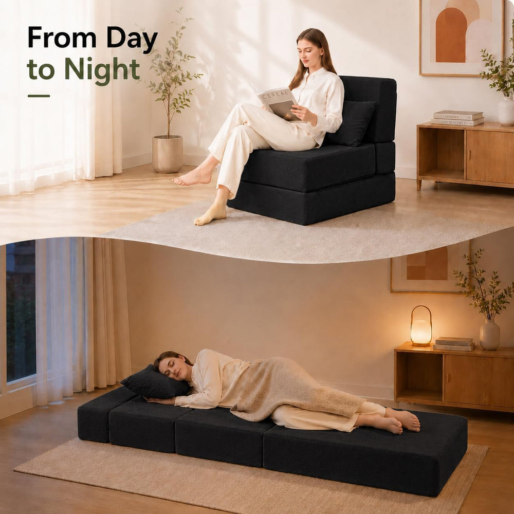 Folding Sofa Bed, Convertible Sleeper Chair, No Assembly, Black | Sofa Couch,...