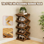 The 9-Tier No-Assembly Bamboo Rack, 3/5/7/9/10 Tier Bamboo Shoe Rack, Foldable Bamboo Shoe Organizer, Narrow Shoe Shelf for Entryway, Closet, Corner, Bedroom, Hallway (Brown, 10tier)