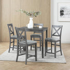 Dining Table Set for 4, Modern Counter Height Kitchen Dining Set, Wooden Table and Chairs with Increase Height Square Table, 4 Upholstered Chairs with Foot Rail for Apartment, Home, Grey