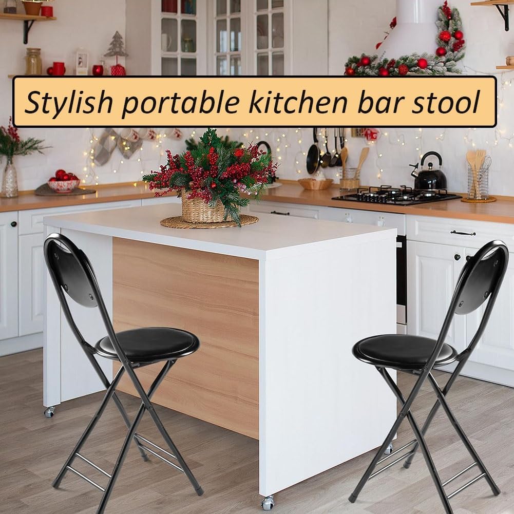 18 Inch Folding Bar Stool with Back, Portable Counter Height Folding Chairs, for Camping, Party, Balcony, Garden (Color : Black, Size : 46cm/18inch)