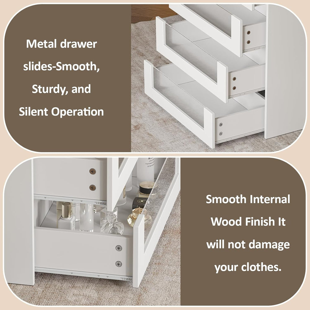 LIVAUVEAD Closet Island with 12 Drawers, Glass Top & Display Shelves, Whi...