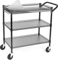 WDT 990Lbs Capacity Heavy Duty Rolling Utility Cart, NSF Rolling Carts with Wheels,Commercial Grade Metal Cart with Handle Bar & Shelf Liner,Trolley Serving Cart for Restaurant,Kitchen,Black