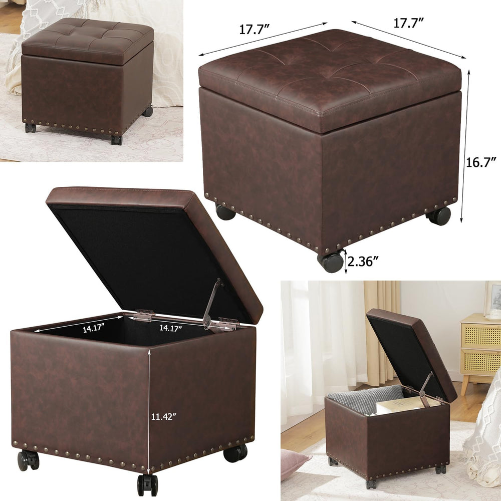 Leather Ottoman with Storage,Square Ottomans Foot Rest with Hinged Lid & ...