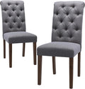 Tufted Dining Chairs Set of 2, Upholstered Parsons Dining Room Chairs, Fabric Kitchen Side Chair with Wood Legs, Dark Grey
