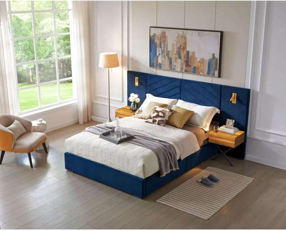 Hassyee Queen/King Size Upholstered Platform Bed Frame with Wingback Headboar...