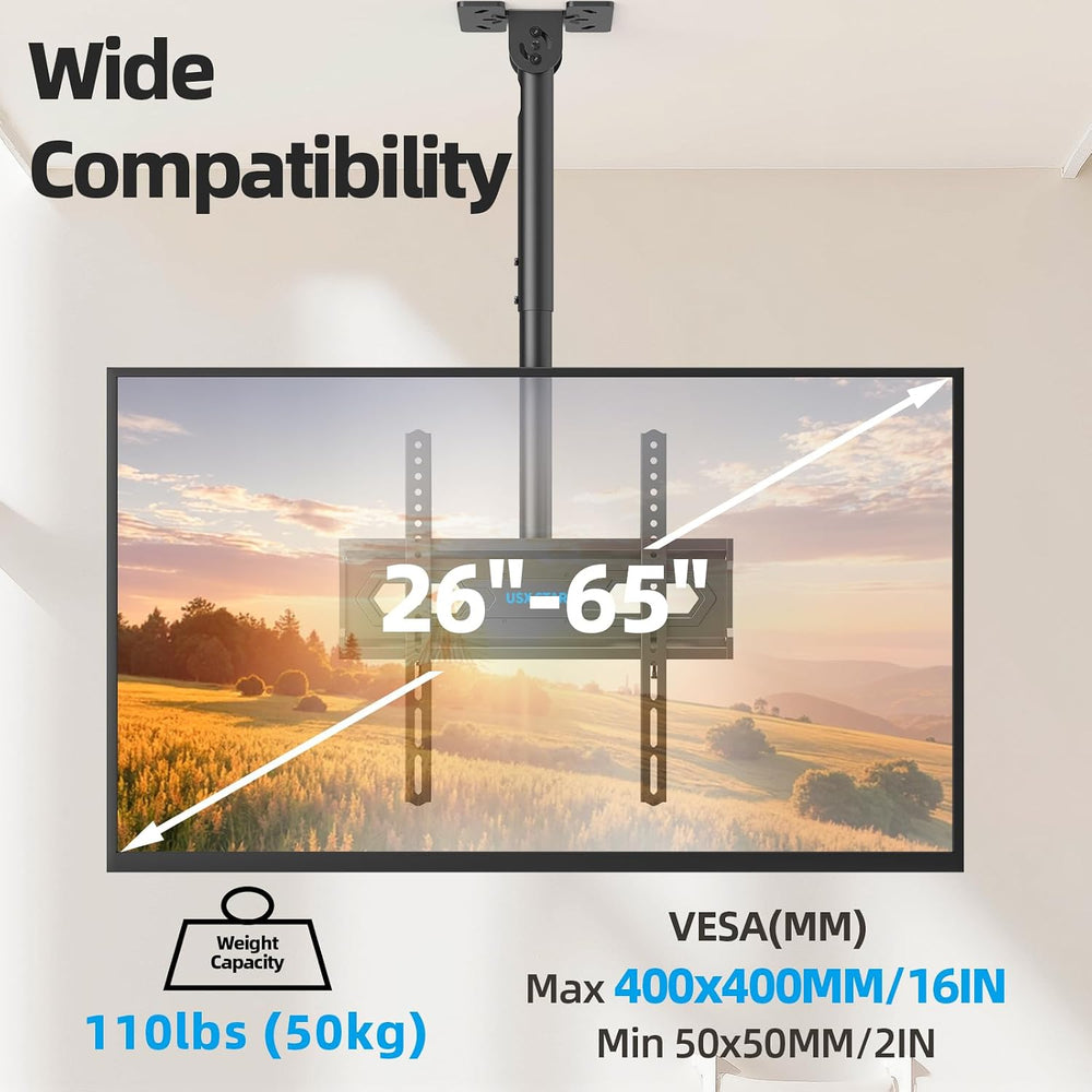 USX STAR Ceiling TV Mount for 26-65 inch TVs, 360° Swivel Full Motion Ceiling...