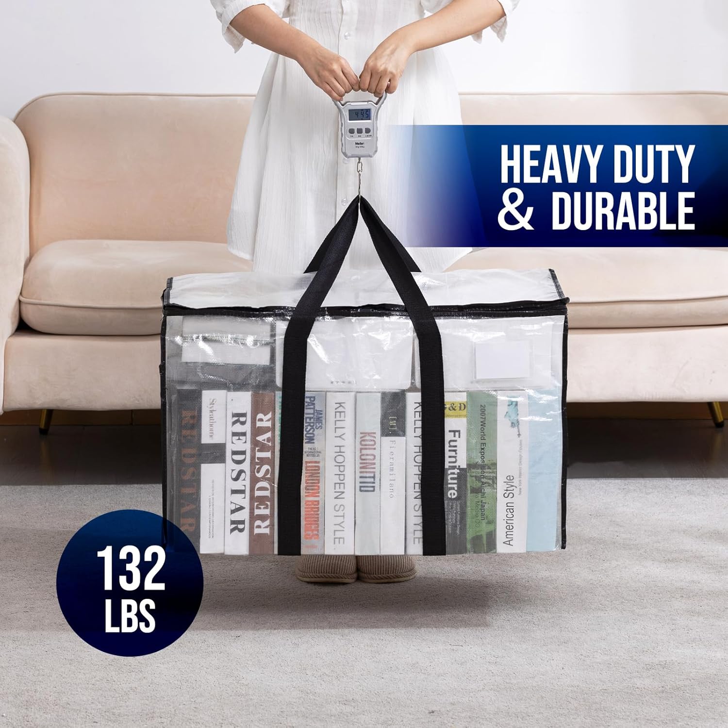 TAILI Extra Large Moving Bags, 10 Pack Clear Heavy Duty Totes for Storage with Visible Window, Wrap Around Handles, Storage Bags for Space Saving, Alternative to Moving Boxes