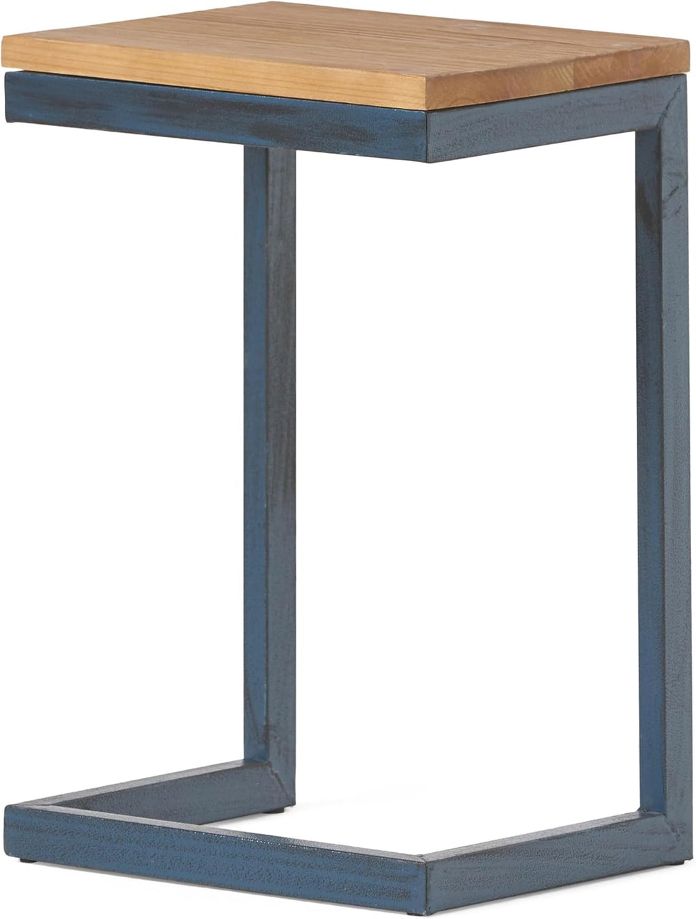 C-Shaped Side Table with Natural Wood Top and Metal Frame, Rectangular, for L...