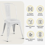Yaheetech Metal Dining Chairs Set of 4, Industrial Stackable Kitchen Chairs with Back for Dining Room/Restaurant/Bistro/Patio, Indoor & Outdoor Use, Distressed White