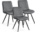 Dining Chairs Set of 3, Modern Dining Chairs with Thick Cushions, PU Leather Upholstered Kitchen Dining Room Chairs with Metal Legs for Dining Living Room (Dark Grey)