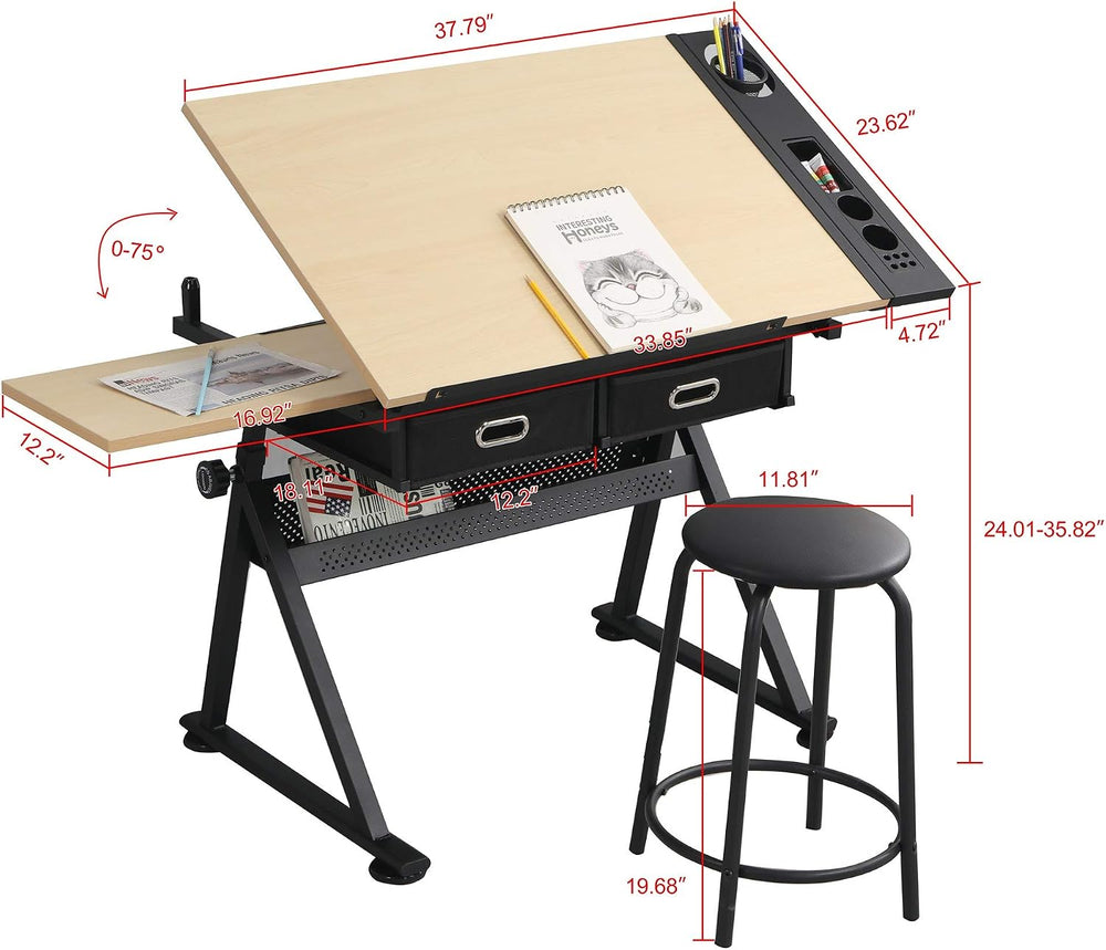 Height Adjustable Multifunctional Wooden Drafting Drawing Table, Art Artist D...