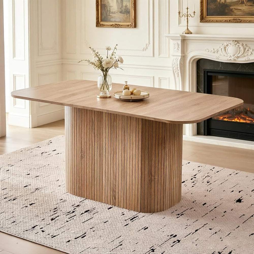 63" Large Dining Table for 4 6, [Rounded Corners] [Grooved Pedestal Base...