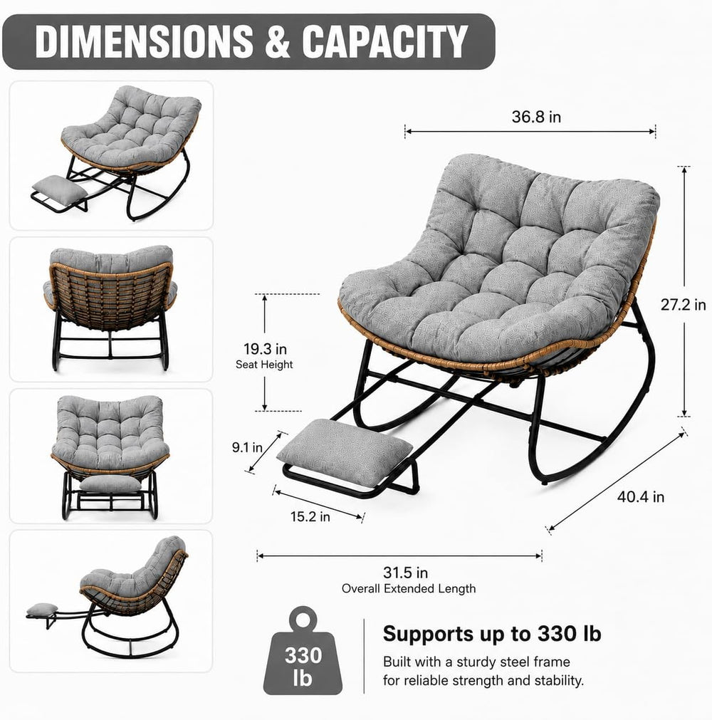 Oversized Rocking Chair with Zero-Gravity Foot Rest & Ottoman, Comfy Loun...