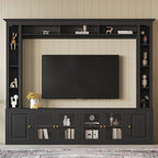Merax Modern 4 Piece Entertainment Wall Unit with Bookshelf for Televisions Up to 80'', Wood Inch Large Entertainment Center w/Storage, TV Cabinets for Living Room, Black