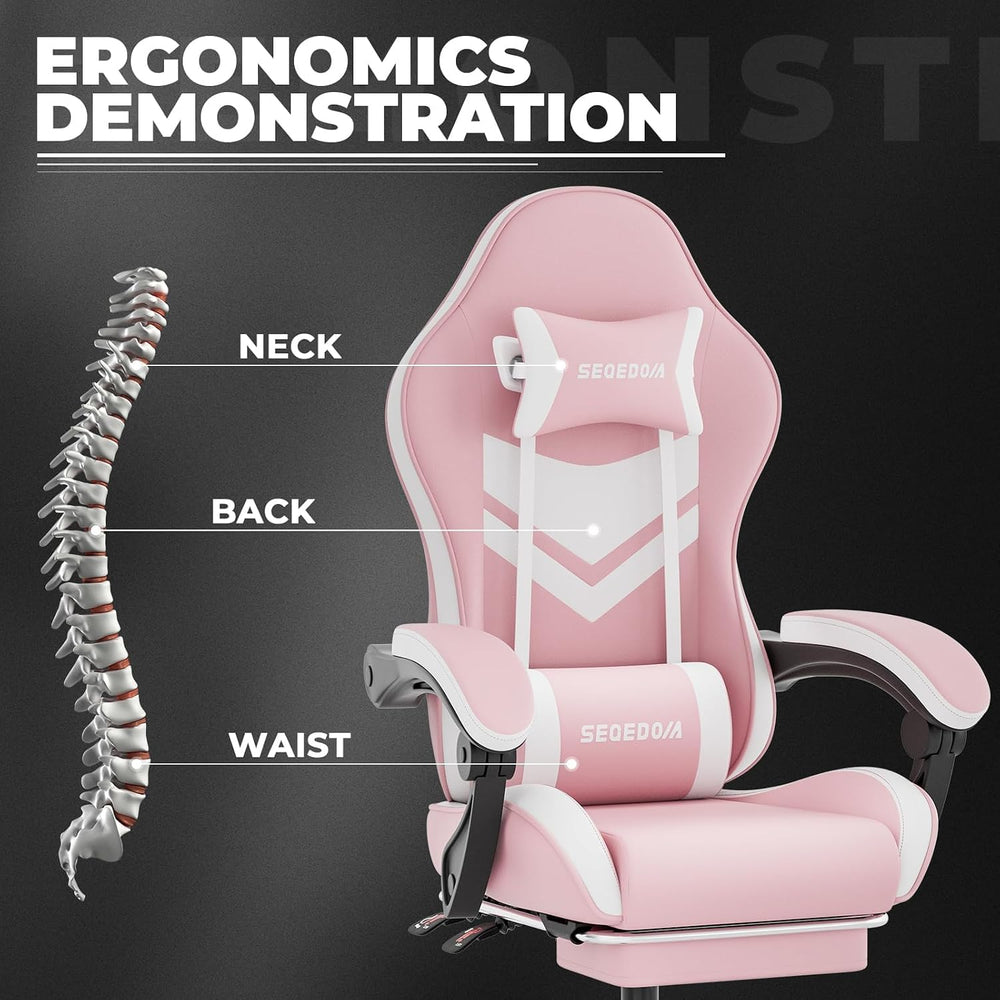Gaming Chair with Footrest & Massage Lumbar Support, PU Leather Ergonomic...