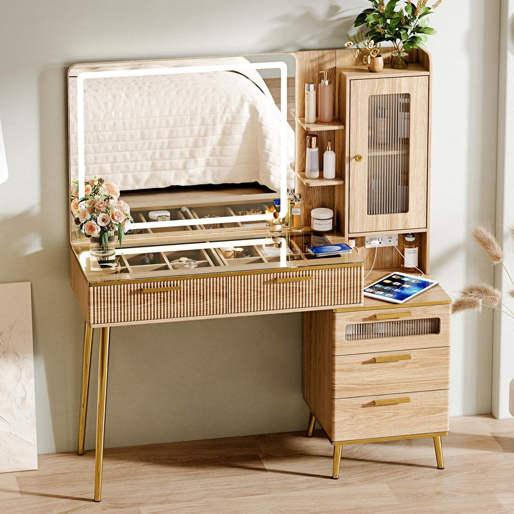 Arulvmrn Vanity Desk with 29.53" HD Lighted Mirror, 47.24" Big Mode...