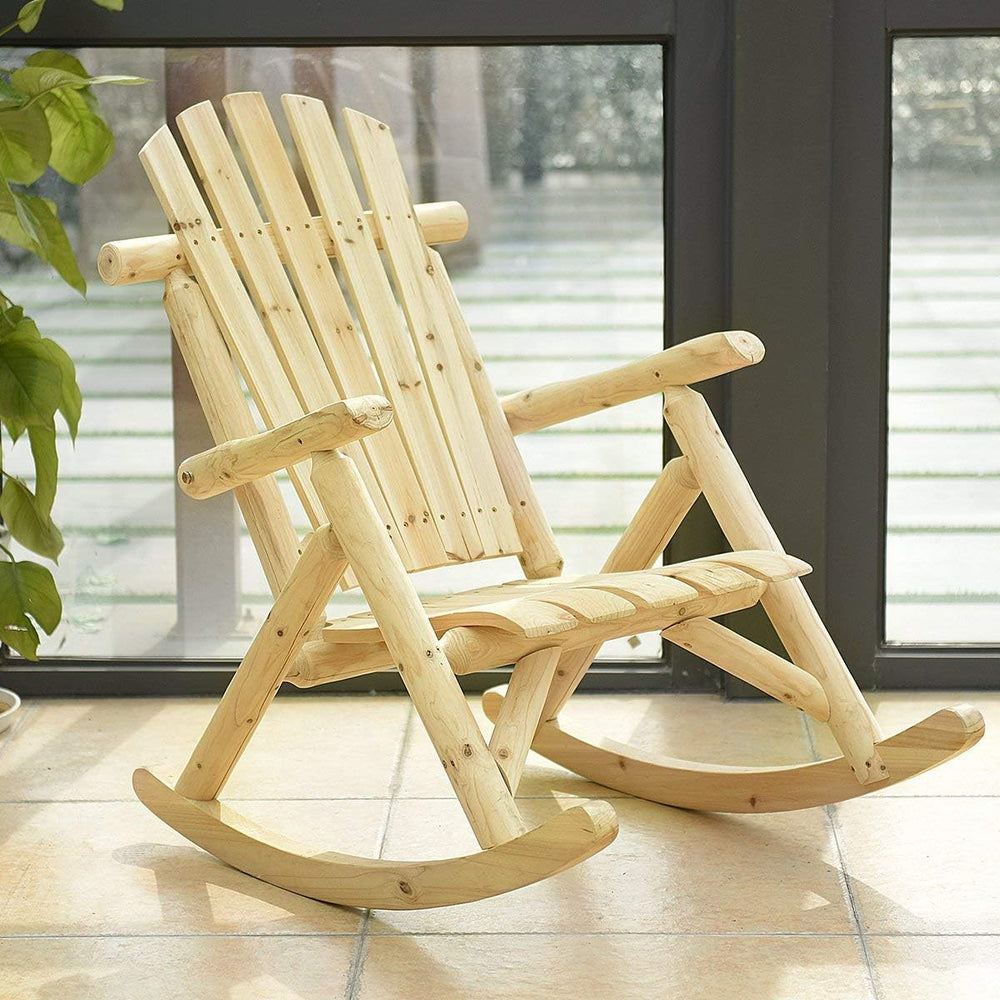 Casart Log Rocking Chair Wood Porch Rocker Lounge Patio Deck Balcony Furnitur...