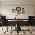 Velvet Upholstered Dining Chairs Set of 2, Modern Style Kitchen Side Chairs with Nailhead Trim and Gold Plated Leg, Metal Pulling Ring for Dining Room Living Room(Black,Set of 2)