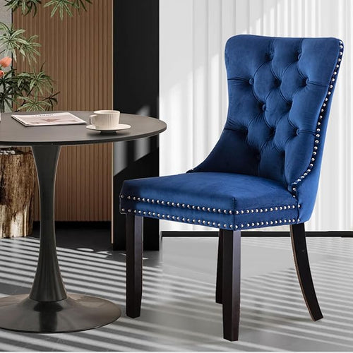 3-Pieces 31.5" Round Dining Table Set for 2, Black Dining Table & Velvet Upholstered Dining Chairs Set of 2 for Kitchen Dining Room Apartment Small Space(Black Table & Blue Chairs)