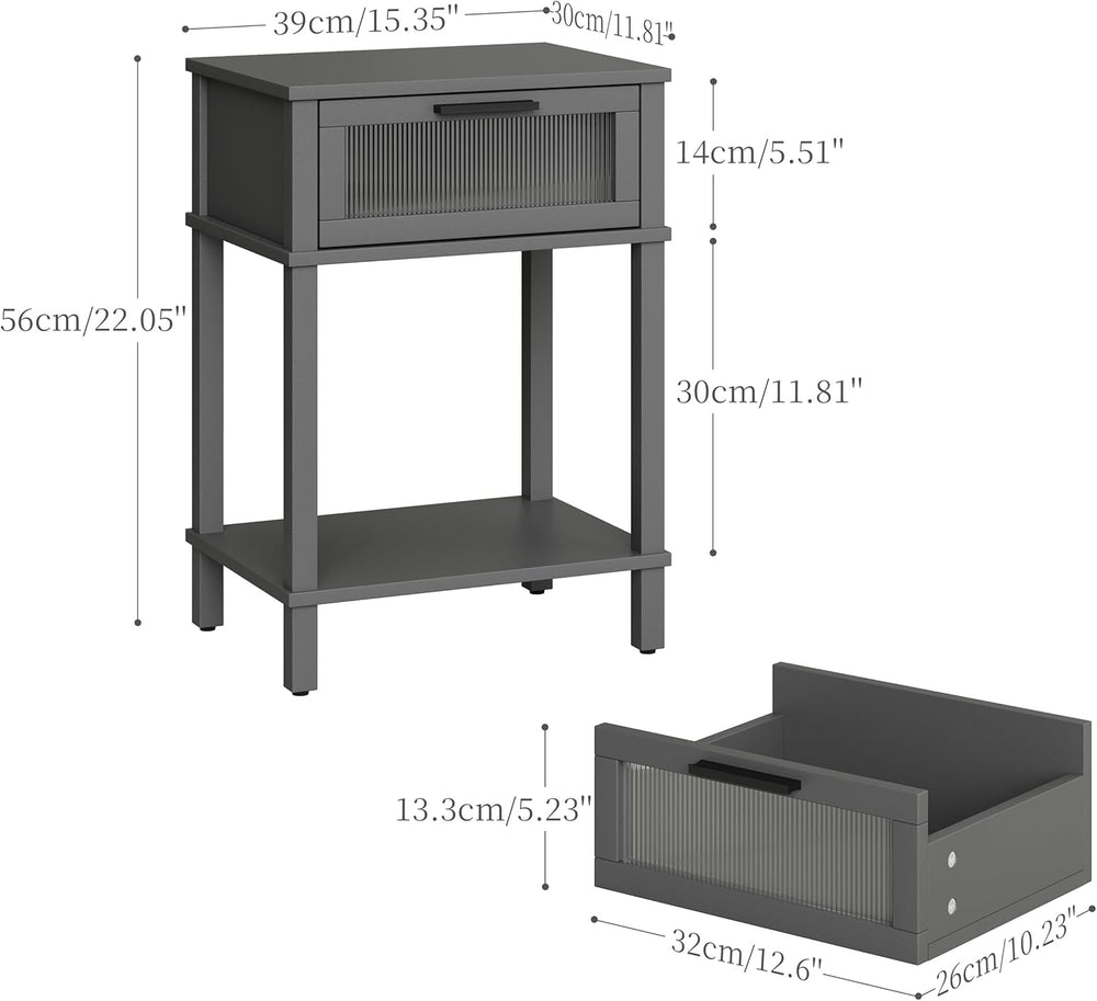 Nightstand Wooden Bedside Table with Drawer Grey Night Stands Modern Style Sm...