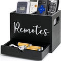 Remote Control Holder, Wooden TV Controller Holder, Desk Organizer with 2 Compartment and Drawers for TV & Office Supplies, Ideal for Tabletop (Black)