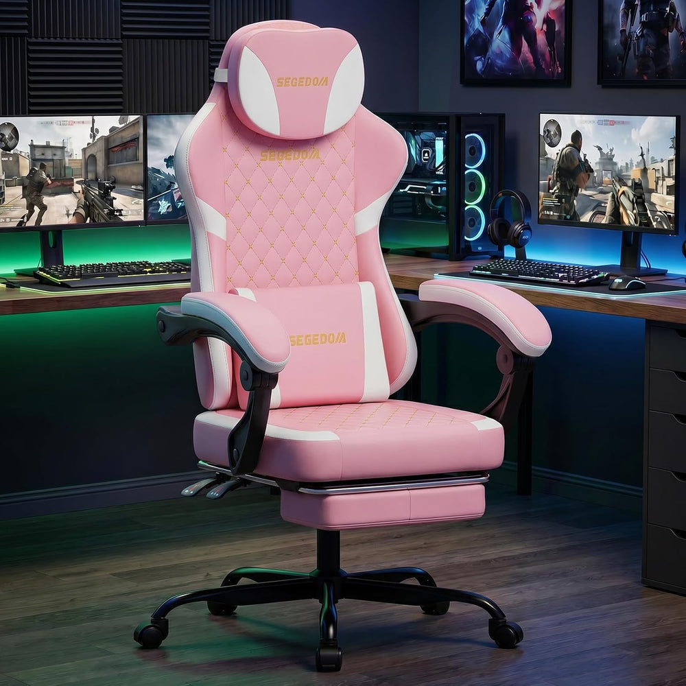 Ergonomic Gaming Chair with Footrest & Massage Lumbar Pillow, Height Adju...