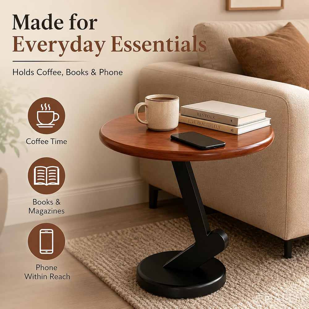 15.75 inch Solid Wood End Table, Round Size Table for Living Room | Sofa Side...