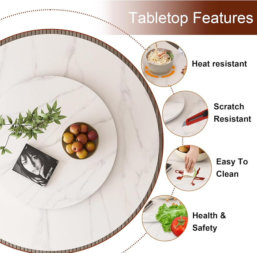 Montary 59" Modern Round Dining Table, Turntable Faux Marble Kitchen Tab...