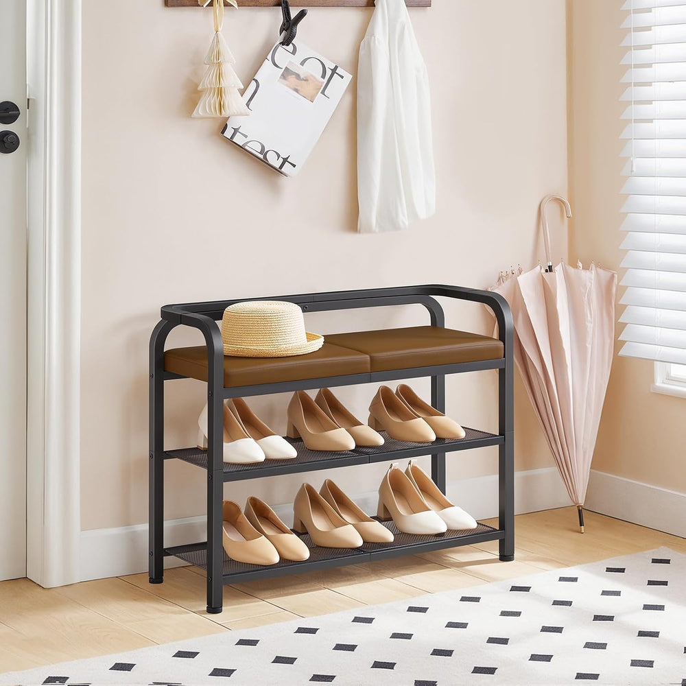 YATINEY Shoe Bench with Backrest, Entryway Bench, 2-Tier Shoe Rack with PU Pa...