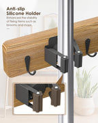 AceMining Broom Holder Wall Mounted, 2 Pack 4 Holders and 4 Hooks Mop Holder, Wooden Mop and Broom Holder with Anti slip rubber, Natural pine wood Brush Holder, Mop Wall Holde with Nail installation