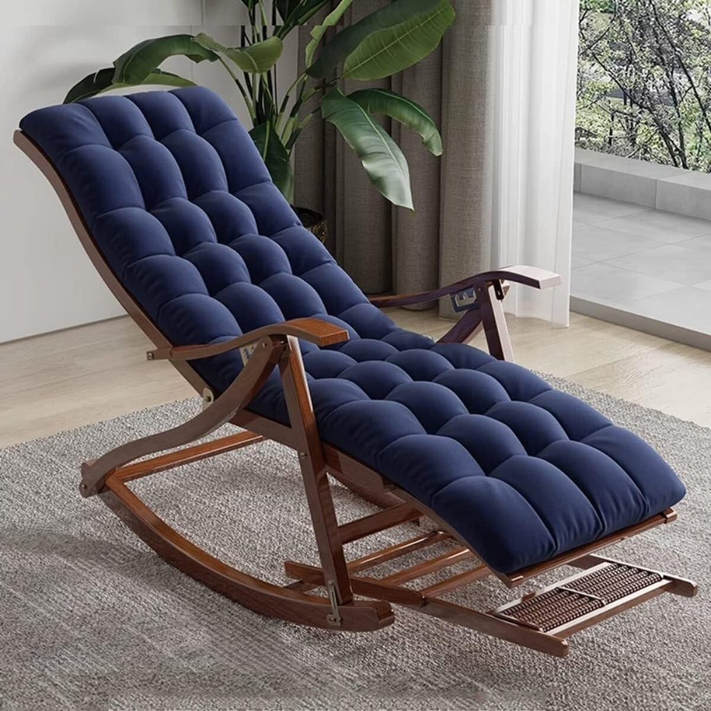 Upholstered Rocking Chair Folding Recliner Comfy Rocking with Footrest and Soft Padded Patio Lounge(Blue,B)