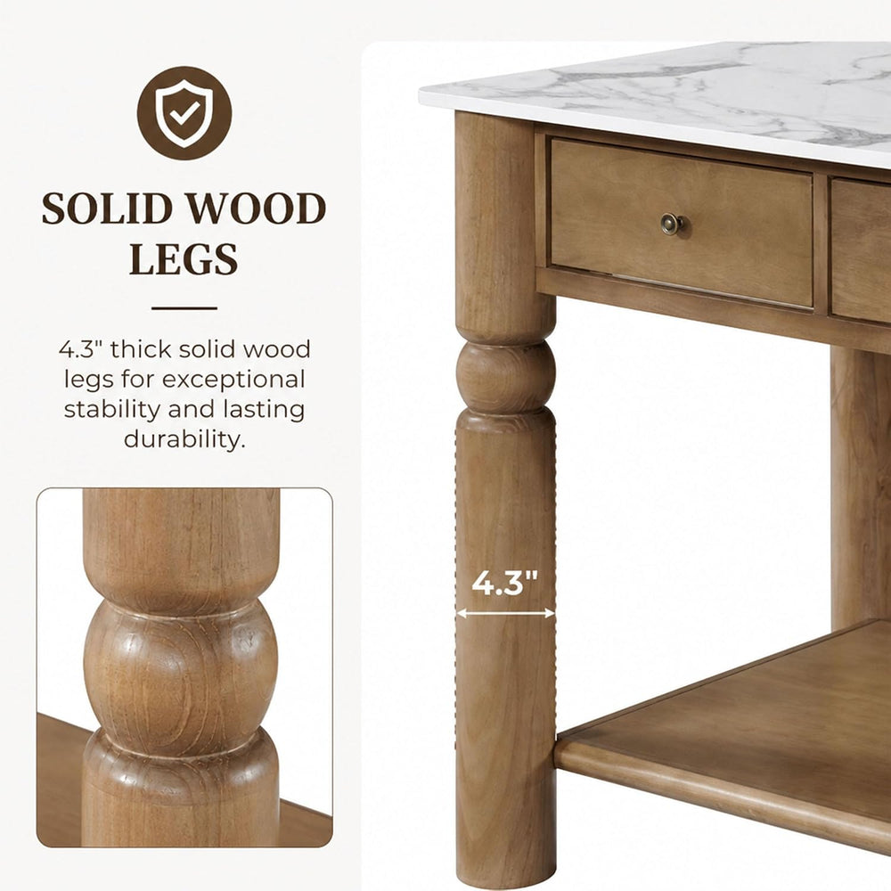 Christopher Knight Home Athen Wooden Kitchen Island with Storage & Marble...